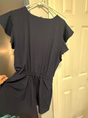 Albion Navy Short Flutter-Sleeve Romper